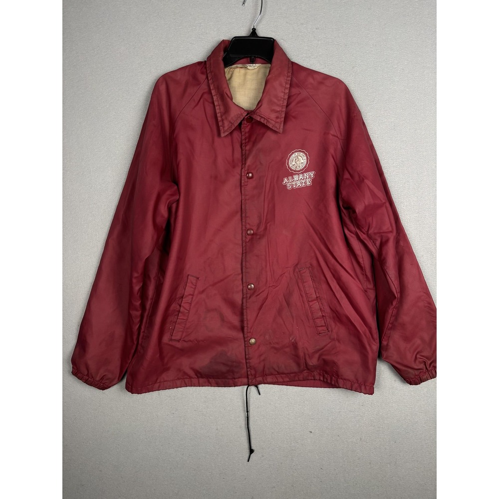 Vintage Albany State Jacket Mens Large Red NCAA College Coach Chalk Line 80s